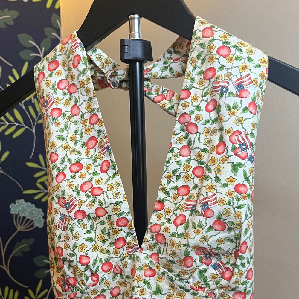Vintage Style Apple Print Tie Back Crop Top Cottagecore Americana Halter Top S - Picture 4 of 7